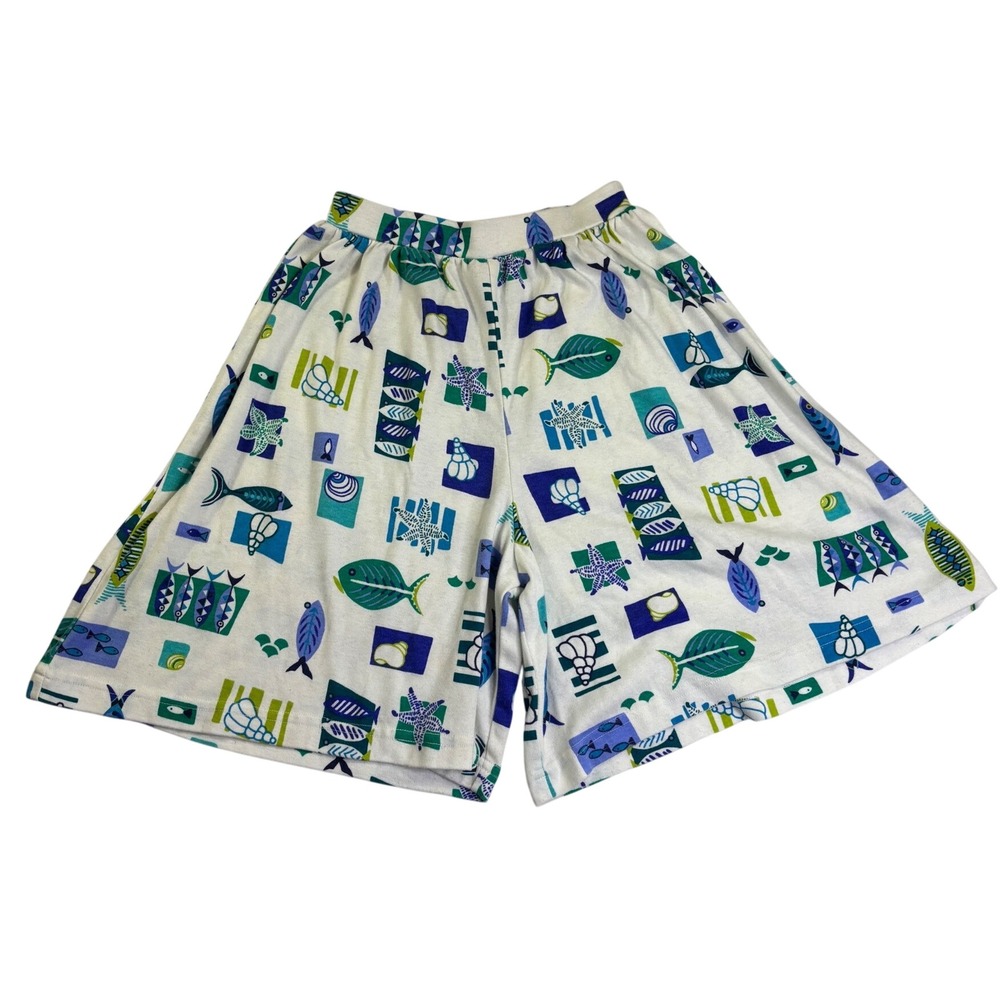 Beldoch Popper Vintage Nautical Sea Life Fish Print Shorts Womens Small